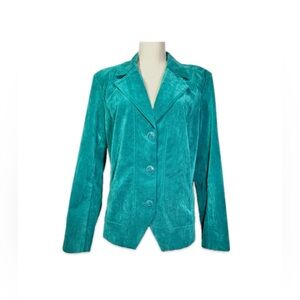 R.Q.T. Teal Corduroy Women's Blazer Size XL Three Button